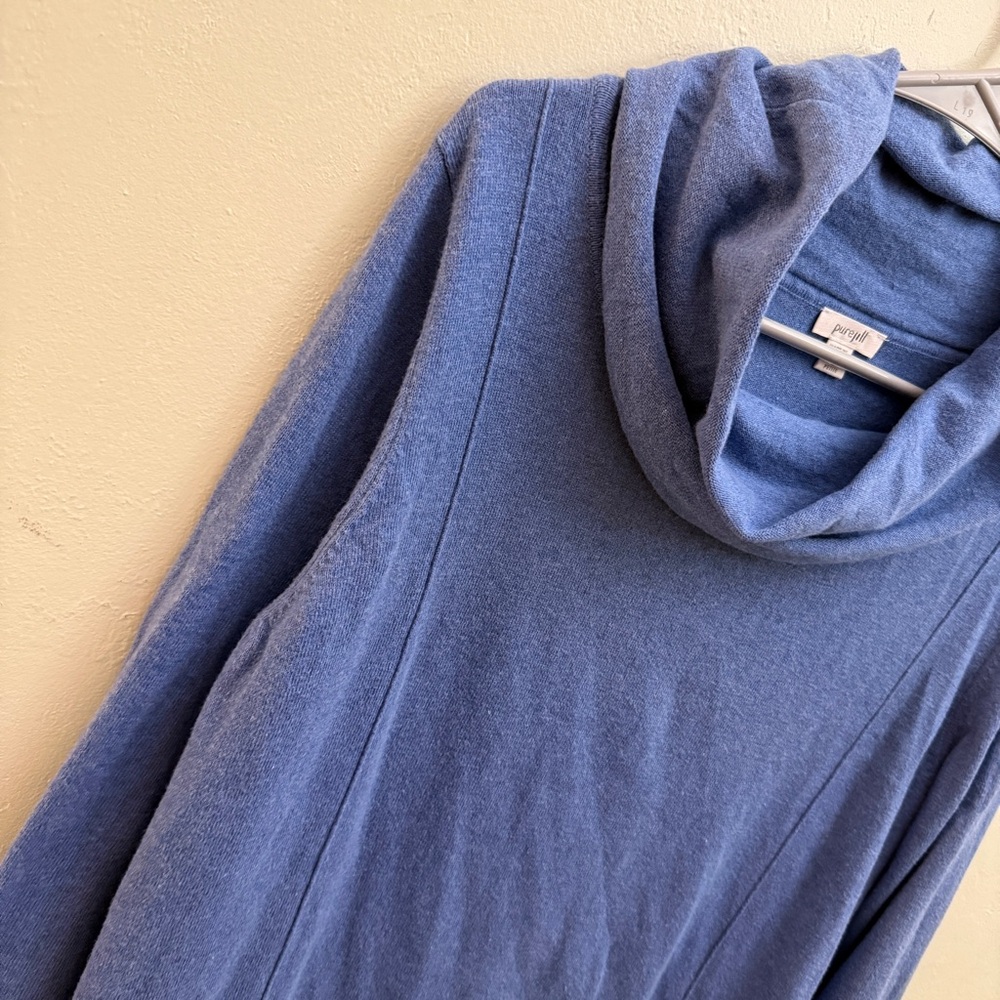 J. Jill large Blue Turtleneck Sweater dress solid cowl neck cashmere cotton - Picture 2 of 8